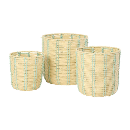 Manden Rond Gestreept Papier Naturel/Azuurblauw Set van 3 J-Line