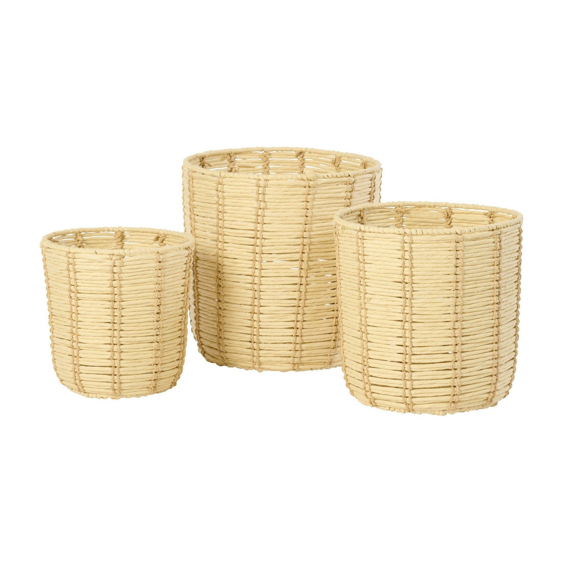 Runde gestreifte Papierkörbe Natur/Beige 3er-Set J-Line