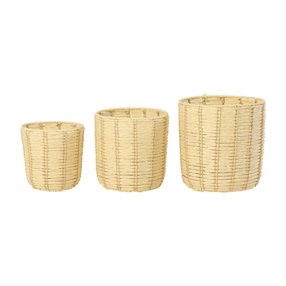 Manden Rond Gestreept Papier Naturel/Beige Set van 3 J-Line