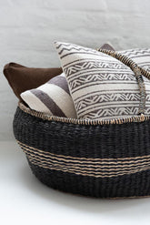 Manden Rond Zeegras Zwart Set van 2 - Mand - J-Line - livinglovely.nl