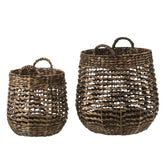 Manden Waterhyacinth Donker Bruin Set van 2 - Mand - J-Line - livinglovely.nl
