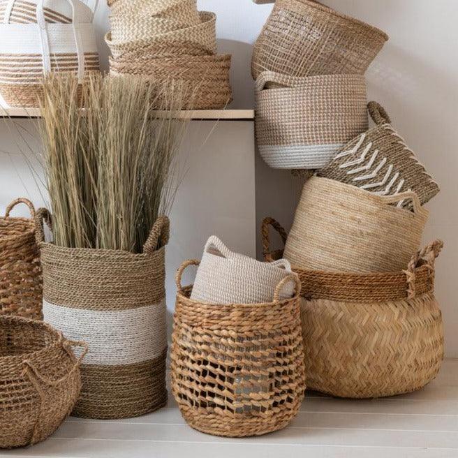 Manden Waterhyacinth Naturel Set Van 2 - Mand - J-Line - livinglovely.nl