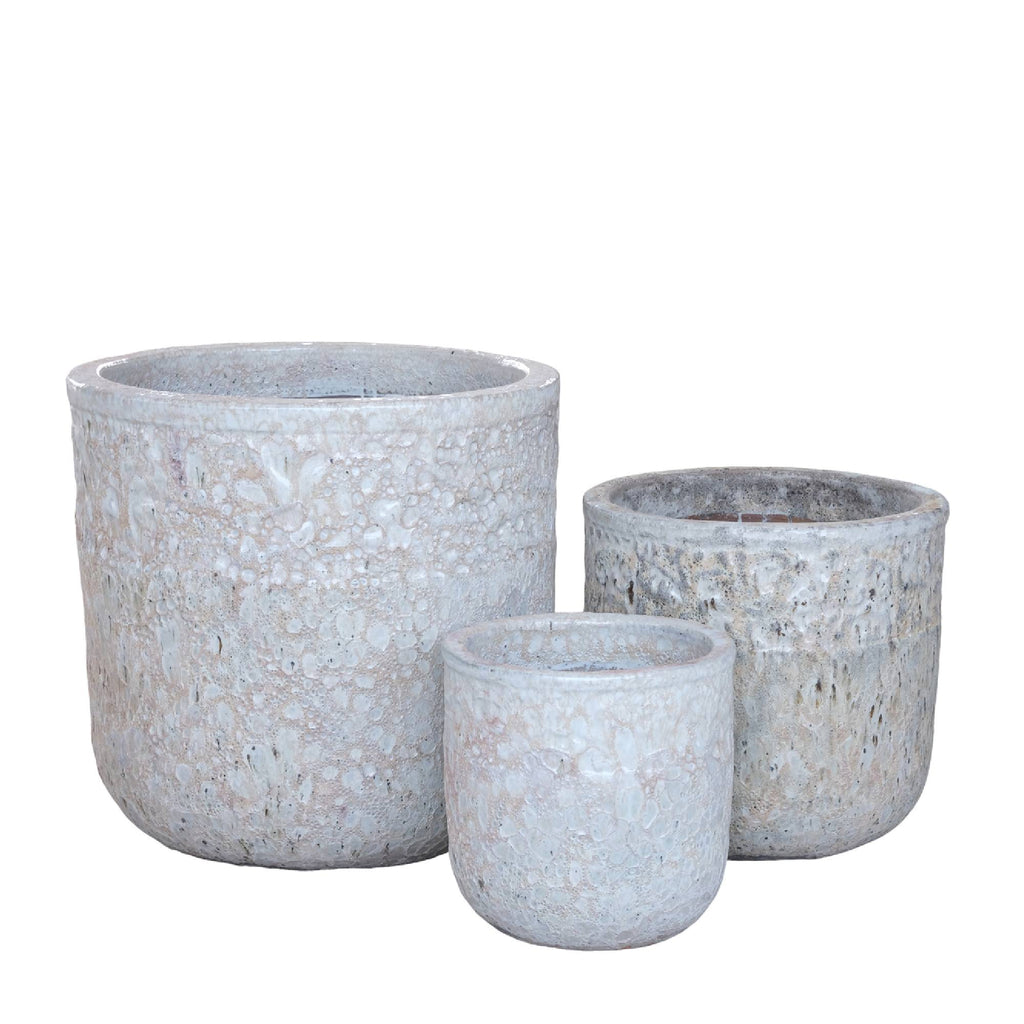 Matija White Round Ceramic Pot Rough Finish Set van 3 PTMD - Pot - PTMD - livinglovely.nl
