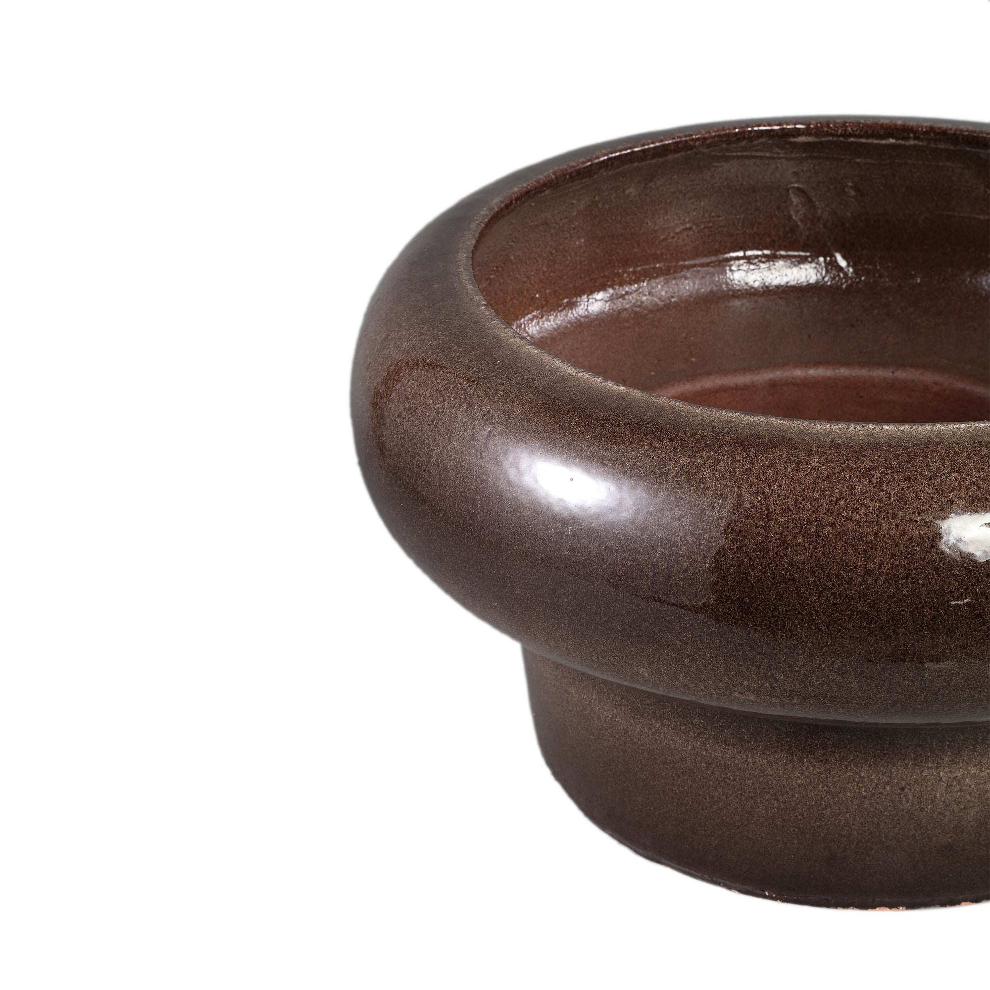 Megga Brown Big Glazed Ceramic Pot Thick Border Set van 2 PTMD - Pot - PTMD - livinglovely.nl