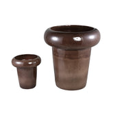 Megga Brown Big Glazed Ceramic Pot Thick Border set van 2 PTMD - Pot - PTMD - livinglovely.nl