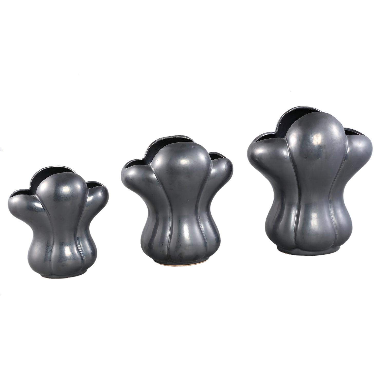 Mellie Black France Lily Flower Ceramic Vase M 26x18x29cm PTMD - Vaas - PTMD - livinglovely.nl