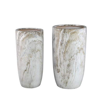 Miah Beige Ceramic Marble Look Pot Set Of 2 High PTMD - Pot - PTMD - livinglovely.nl