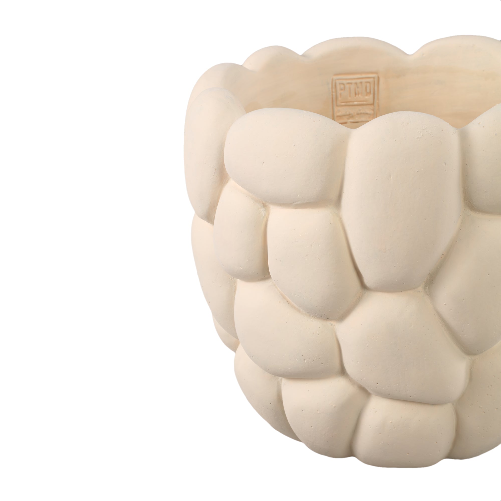 Mikay White Cement Round Smooth Rock Pot XL PTMD - Pot - PTMD - livinglovely.nl