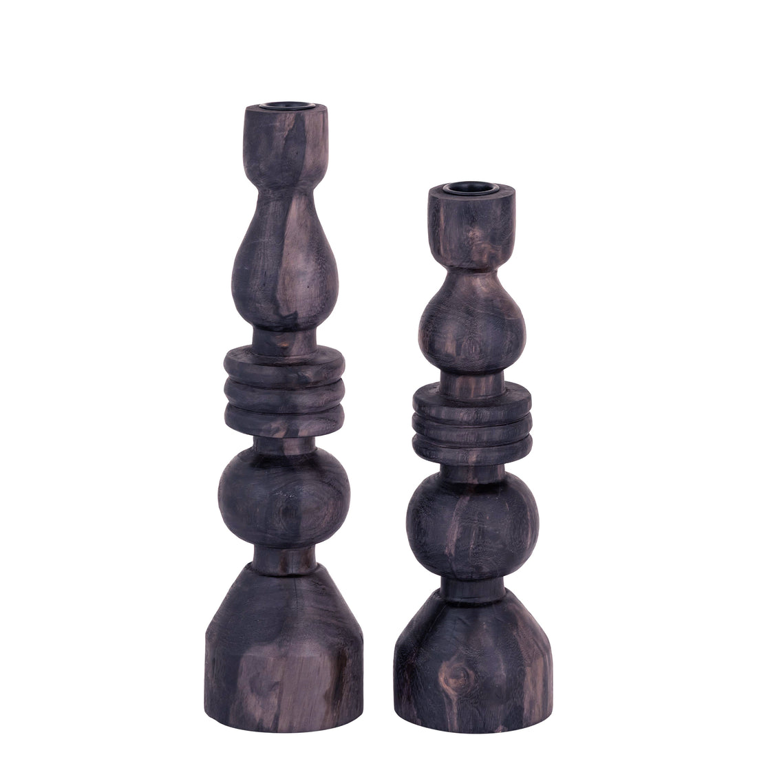 Mindee Kandelaar Hout Donkerbruin Rond Large van PTMD, zijaanzicht als losse productfoto