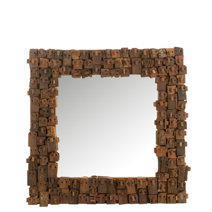 MIRROR SYMA RECYLCED WOOD/MIRROR NATURAL SMALL - - J-Line - livinglovely.nl