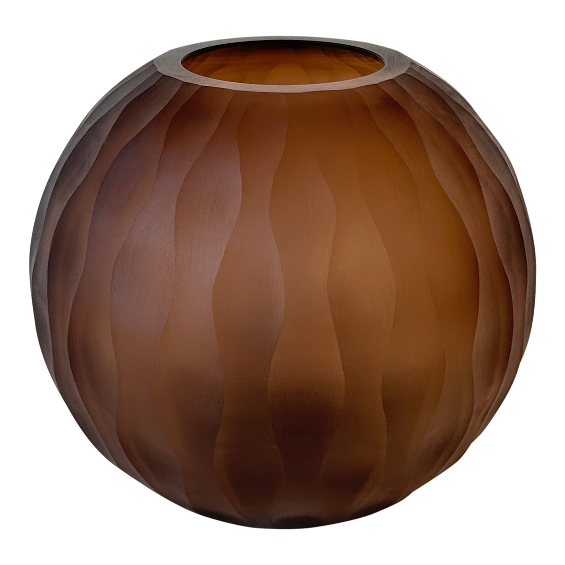 Mishan Brown Glass Bulb Vase Carved Wavy Pattern PTMD - Vaas - PTMD - livinglovely.nl