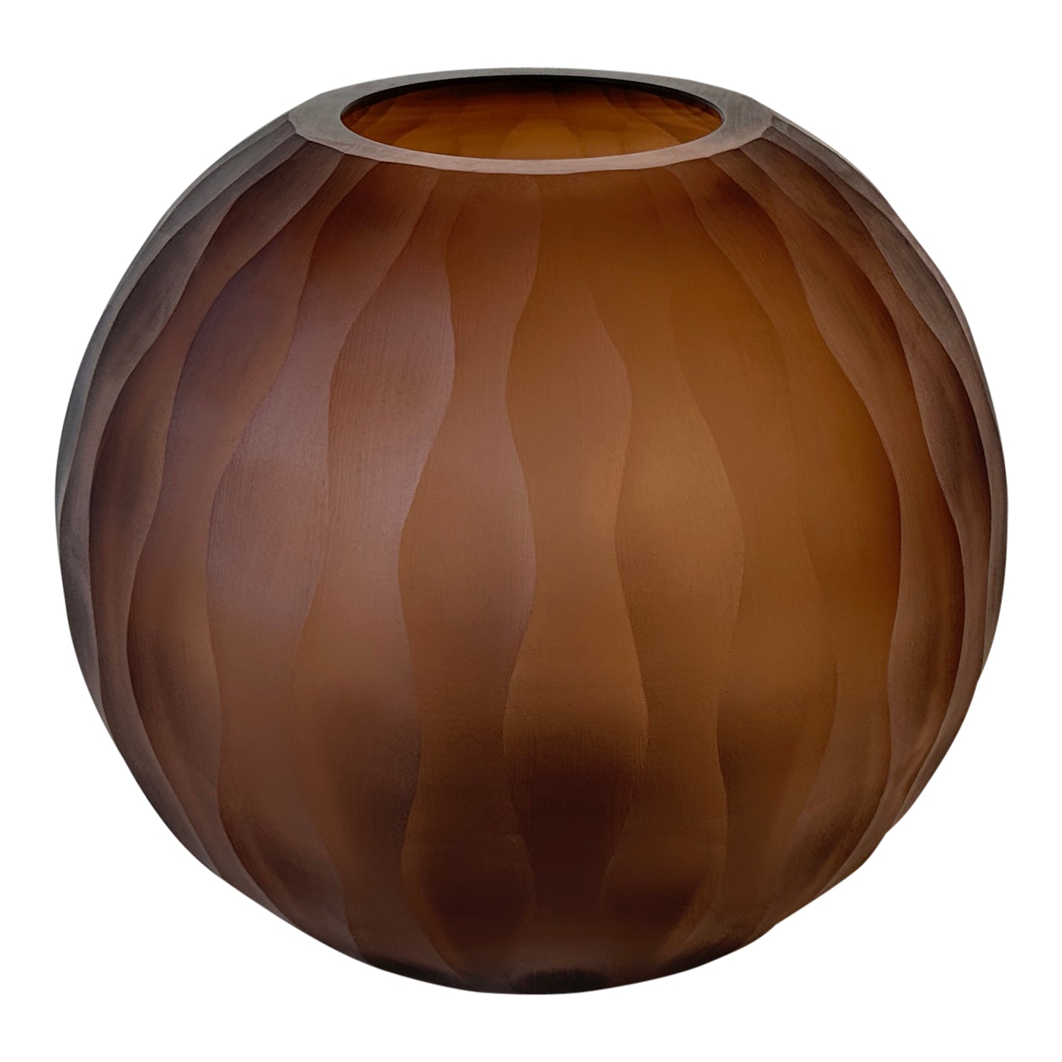 Mishan Brown Glass Bulb Vase Carved Wavy Pattern PTMD - Vaas - PTMD - livinglovely.nl