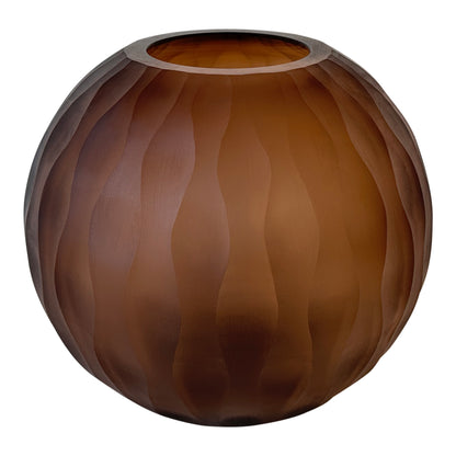 Mishan Brown Glass Bulb Vase Carved Wavy Pattern PTMD - Vaas - PTMD - livinglovely.nl