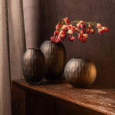 Mishan Brown Glass Bulb Vase Carved Wavy Pattern PTMD - Vaas - PTMD - livinglovely.nl