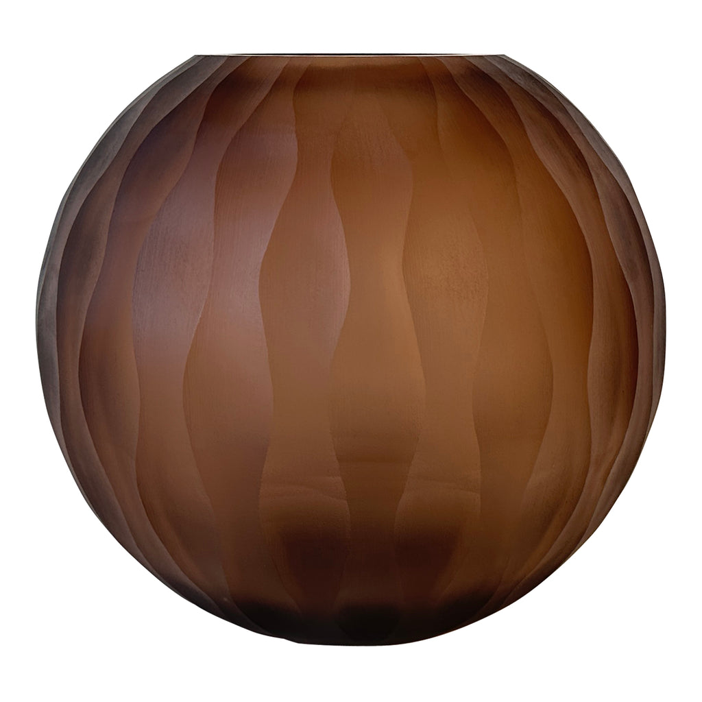 Mishan Brown Glass Bulb Vase Carved Wavy Pattern PTMD - Vaas - PTMD - livinglovely.nl