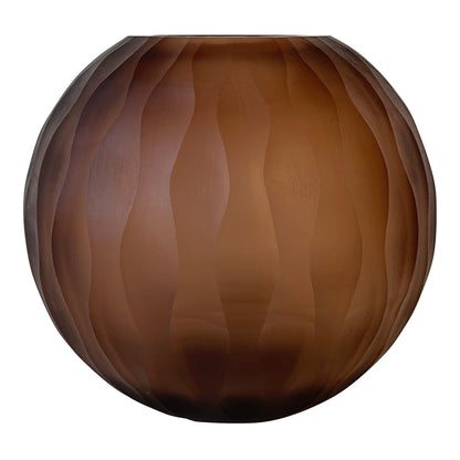 Mishan Brown Glass Bulb Vase Carved Wavy Pattern PTMD - Vaas - PTMD - livinglovely.nl