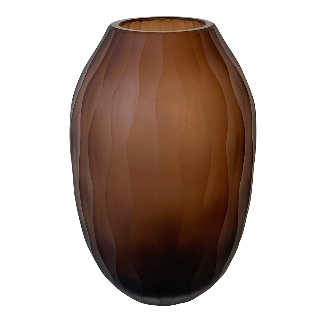 Mishan Brown Glass Round Vase Carved Wavy Pattern S PTMD - Vaas - PTMD - livinglovely.nl