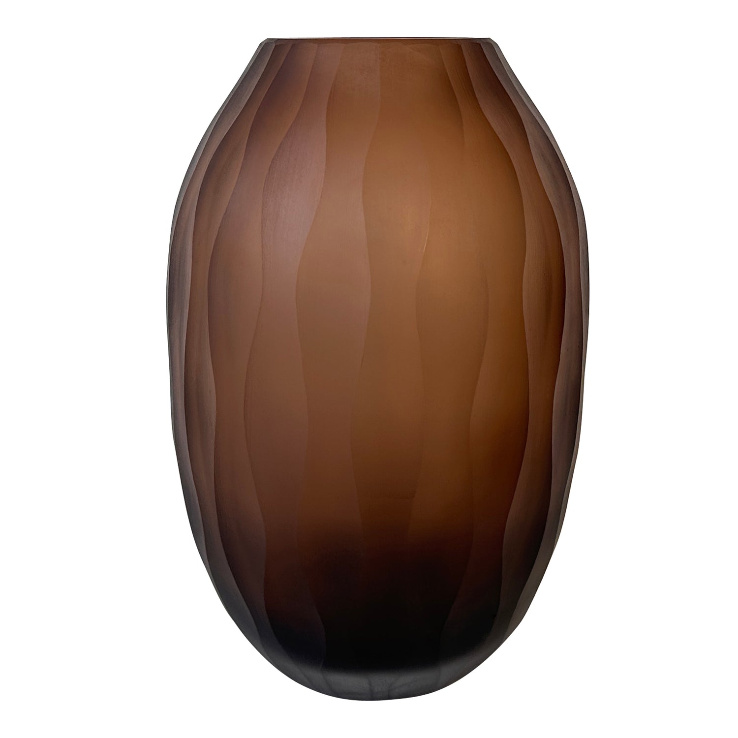 Mishan Brown Glass Round Vase Carved Wavy Pattern S PTMD - Vaas - PTMD - livinglovely.nl