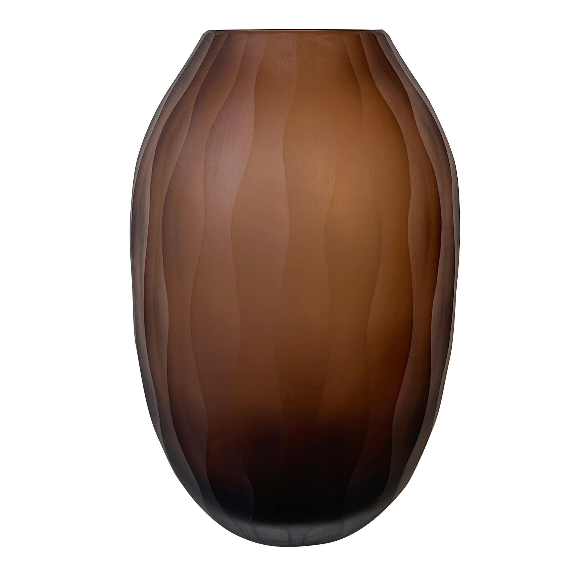 Mishan Brown Glass Round Vase Carved Wavy Pattern S PTMD - Vaas - PTMD - livinglovely.nl