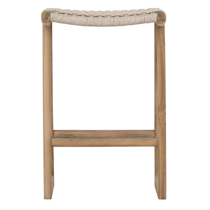 Barkruk Kento van MUST Living, teakhouten counterkruk met geweven zitting van synthetisch touw