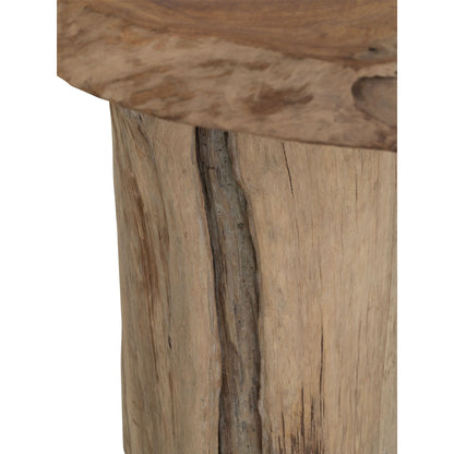 Detail van het gerecyclede teakhout van de Merapi countertafel met oude gebruikssporen