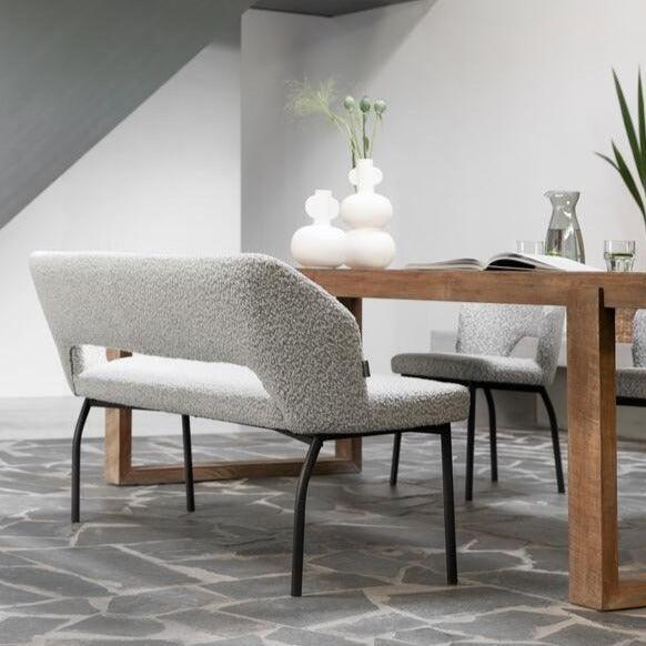 Must Living Eetkamerbank Bloom Bouclé Lichtgrijs 190cm - Eetkamerbank - MUST Living - livinglovely.nl