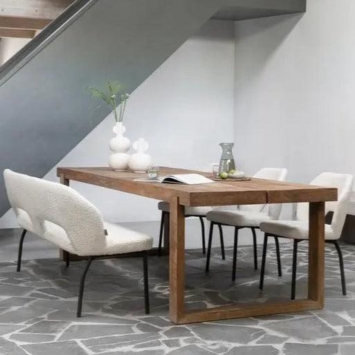 Must Living Eetkamerbank Bloom Bouclé Naturel 190cm - Eetkamerbank - MUST Living - livinglovely.nl