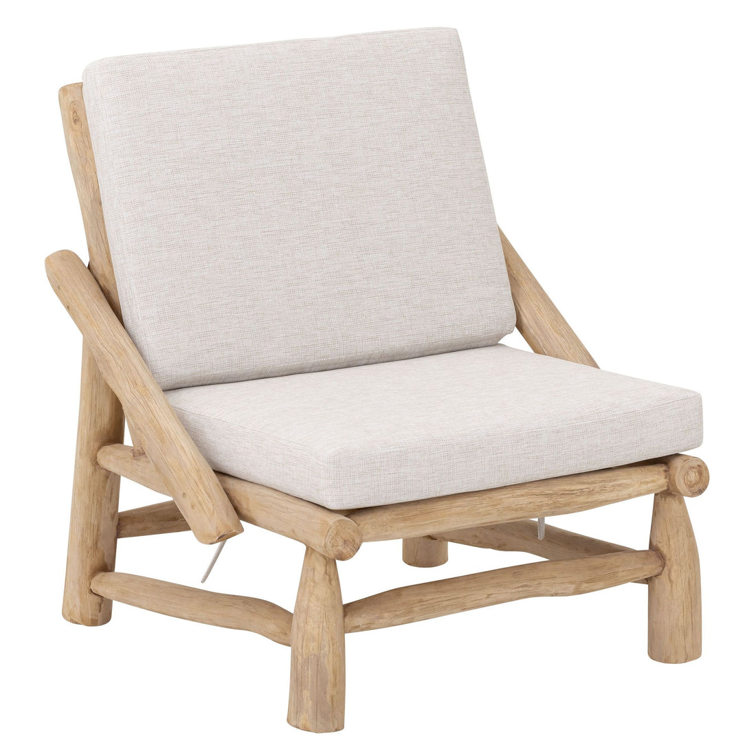 Blue Marlin fauteuil van MUST Living van opzij, met grillige takken in het onderstel