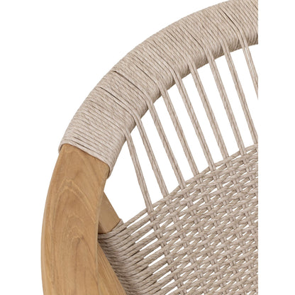 Kumo fauteuil van MUST Living van achteren, met zichtbare houtnerf van het gerecyclede teak
