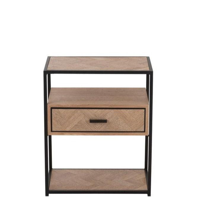 Nachtkastje Zigzag 1 Lade Hout/Metaal Naturel/Zwart - Nachtkastje - J-Line - livinglovely.nl
