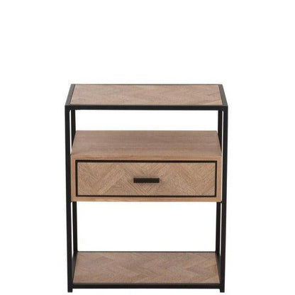 Nachtkastje Zigzag 1 Lade Hout/Metaal Naturel/Zwart - Nachtkastje - J-Line - livinglovely.nl