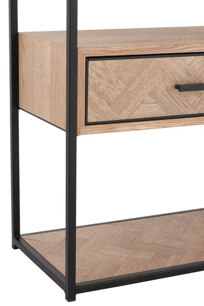 Nachtkastje Zigzag 1 Lade Hout/Metaal Naturel/Zwart - Nachtkastje - J-Line - livinglovely.nl