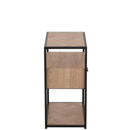 Nachtkastje Zigzag 1 Lade Hout/Metaal Naturel/Zwart - Nachtkastje - J-Line - livinglovely.nl