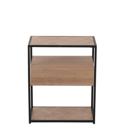 Nachtkastje Zigzag 1 Lade Hout/Metaal Naturel/Zwart - Nachtkastje - J-Line - livinglovely.nl