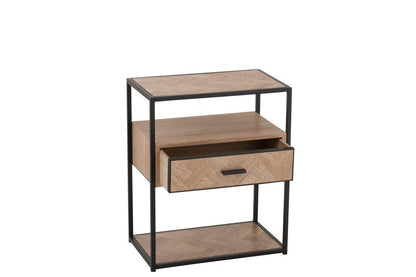 Nachtkastje Zigzag 1 Lade Hout/Metaal Naturel/Zwart - Nachtkastje - J-Line - livinglovely.nl