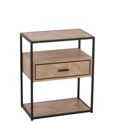 Nachtkastje Zigzag 1 Lade Hout/Metaal Naturel/Zwart - Nachtkastje - J-Line - livinglovely.nl