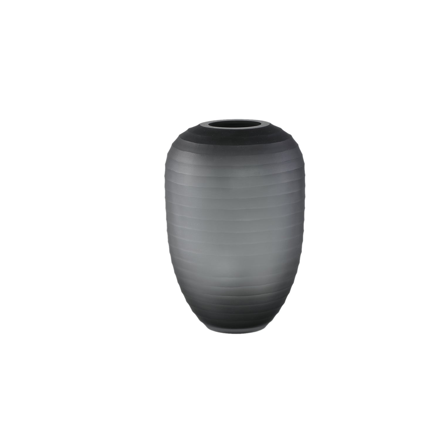 Nadah Grey Round Ribbed Glass Vase High S van PTMD op witte achtergrond