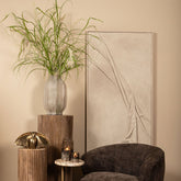 Natae Beige Round Glass Ribbed Vase High van PTMD op een dressoir