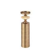 Nikolaos Brass candleholder travertine round L PTMD - Kandelaar - PTMD - livinglovely.nl