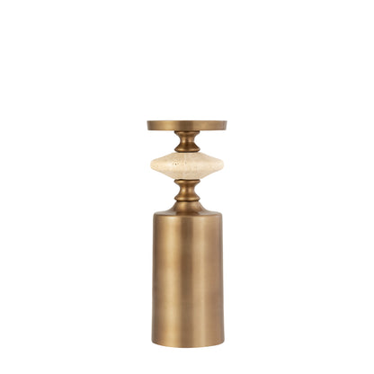 Nikolaos Brass candleholder travertine round M PTMD - Kandelaar - PTMD - livinglovely.nl