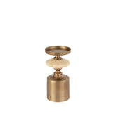 Nikolaos Brass candleholder travertine round S PTMD - Kandelaar - PTMD - livinglovely.nl