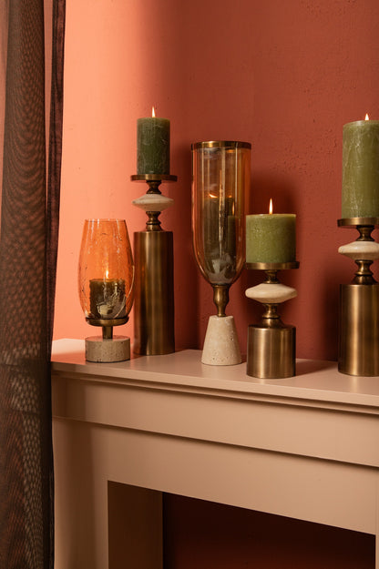 Nikolaos Brass candleholder travertine round S PTMD - Kandelaar - PTMD - livinglovely.nl