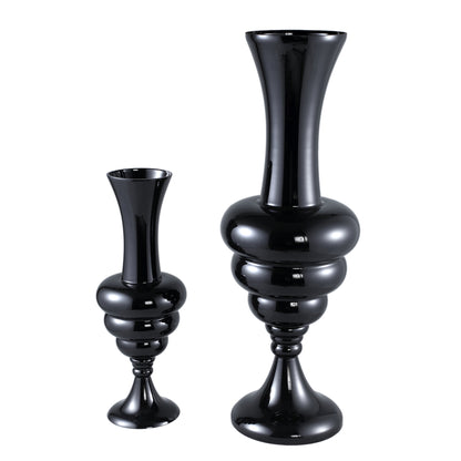Nimai Black Antique Shaped Glass Vase Shiny L Dia33cmx90cm PTMD - Vaas - PTMD - livinglovely.nl