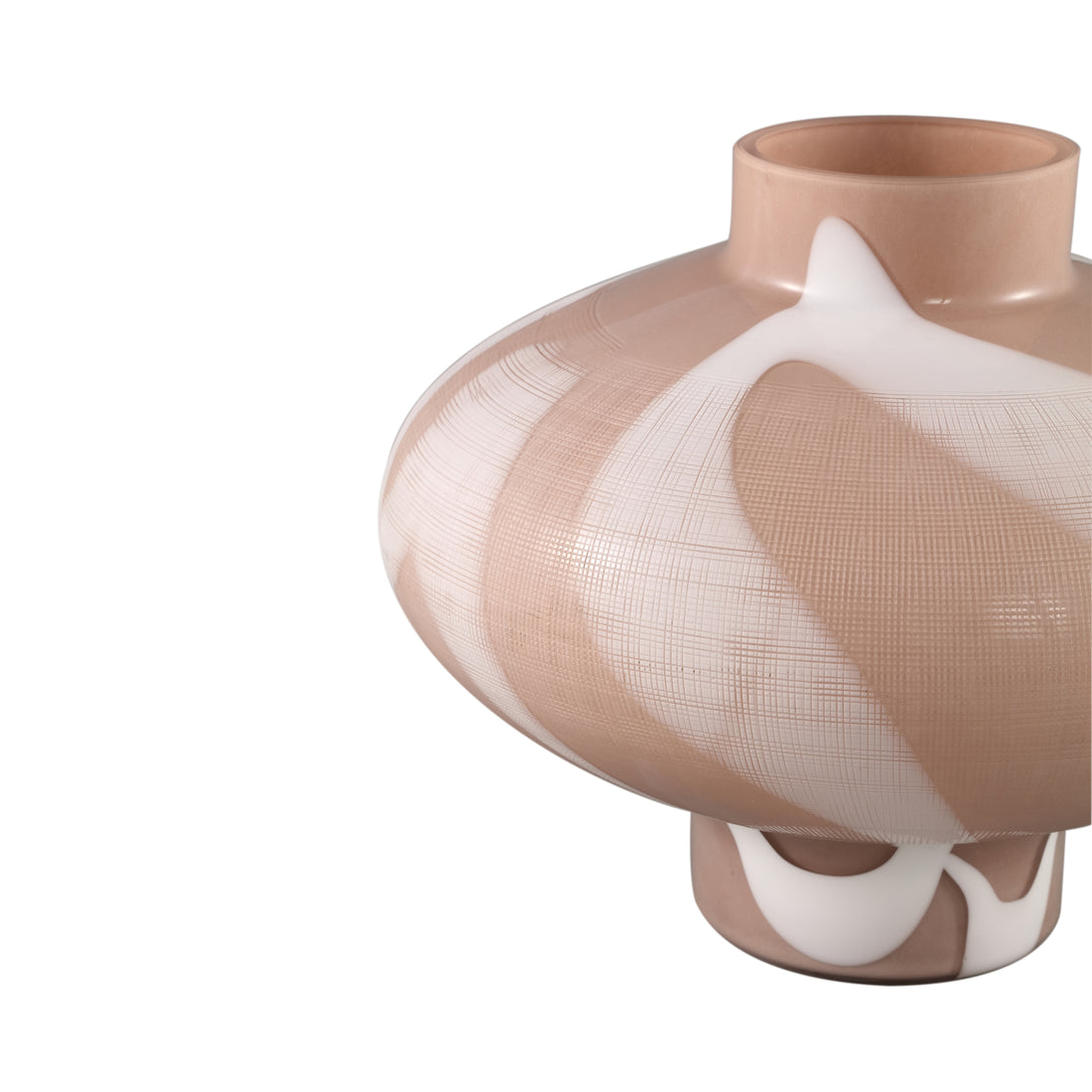 Nuhin Cream Glass Vase White Stripes Round On Base PTMD - Vaas - PTMD - livinglovely.nl