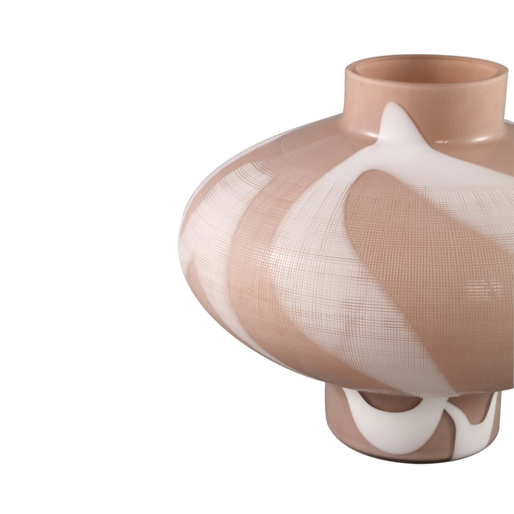 Nuhin Cream Glass Vase White Stripes Round On Base PTMD - Vaas - PTMD - livinglovely.nl