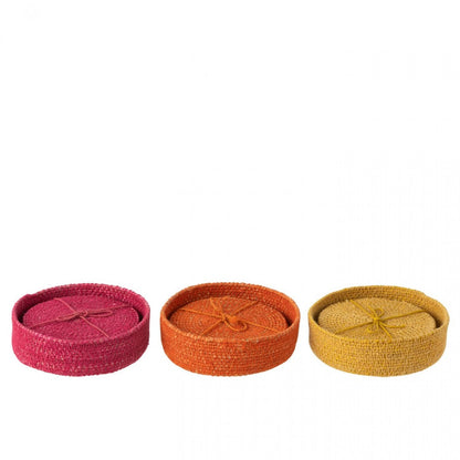 Onderlegger 6 Stuks Zeegras Roze/Orange/Geel Assortiment Of 3 - Onderzetter - J-Line - livinglovely.nl