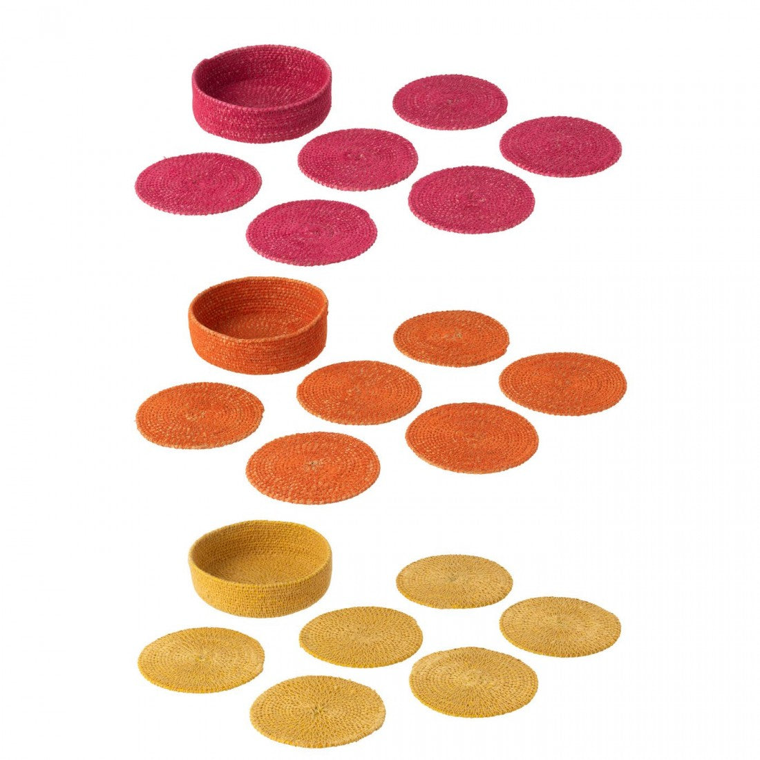 Onderlegger 6 Stuks Zeegras Roze/Orange/Geel Assortiment Of 3 - Onderzetter - J-Line - livinglovely.nl