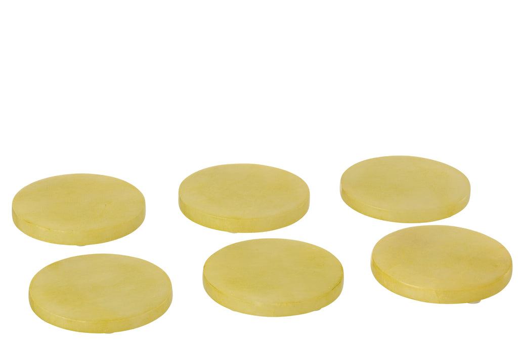 Onderzetter Alabaster Hout Geel Set van 6 - Onderzetter - J-Line - livinglovely.nl