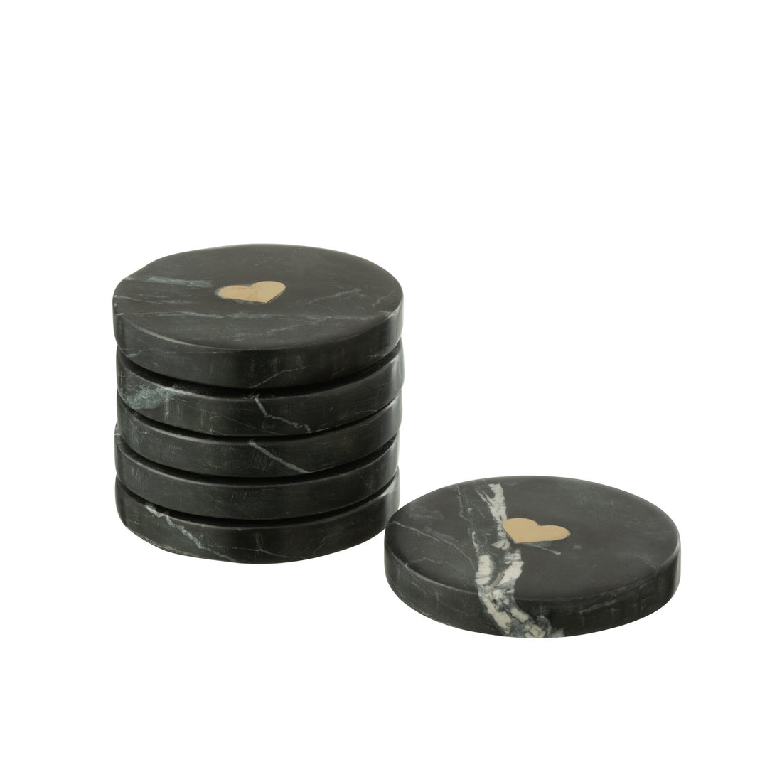 Onderzetter Hart Marmer Zwart/Goudkleurig Set van 6