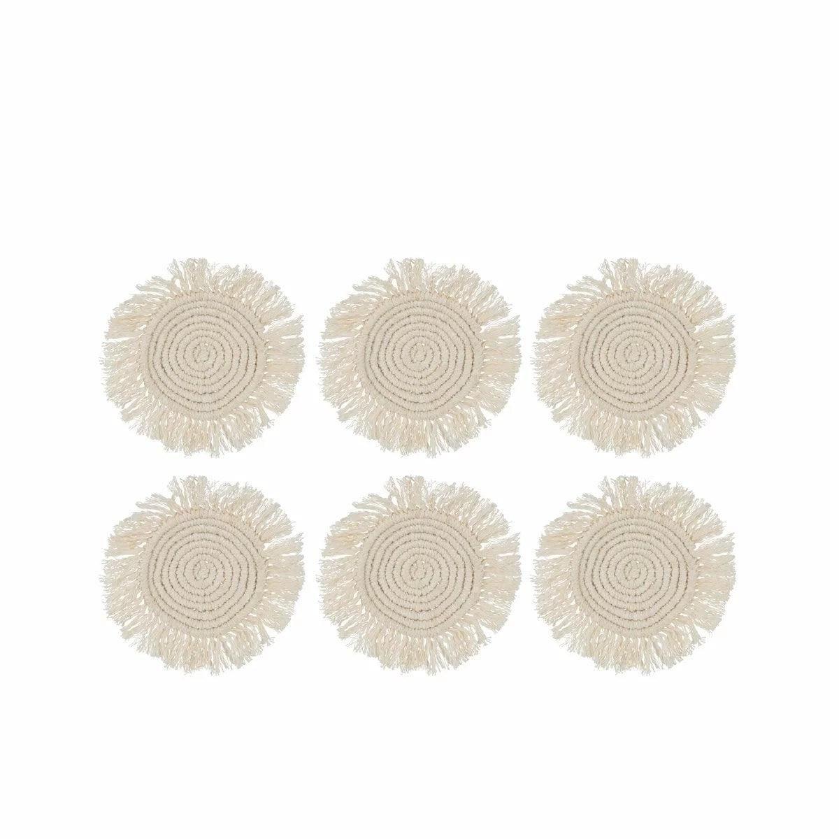 Onderzetters Franje Katoen Beige Set van 6 - Onderzetter - J-Line - livinglovely.nl